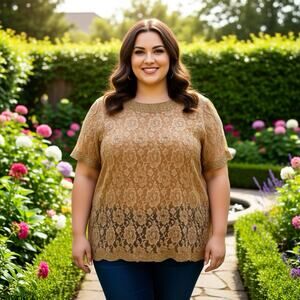 Vintage 80s Sequins Lace Cocktail Evening Top Women Plus 26W Light Gold Nylon